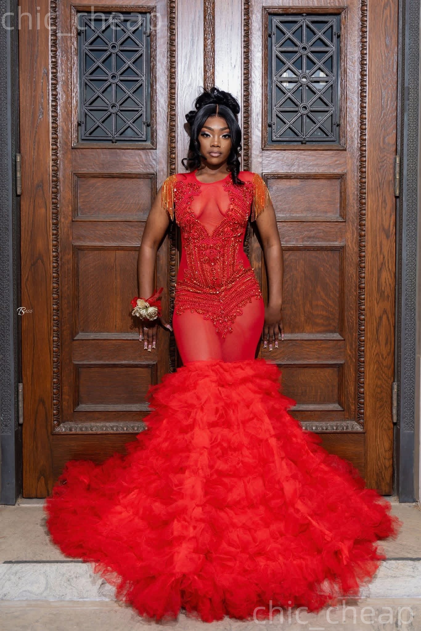 2K26 Red Prom Dress 2026 Mermaid Prom Dress Beaded Crystals Tiers See Through Evening Dresses Birthday Party Formal Receiption Gowns Dresses ZJ078