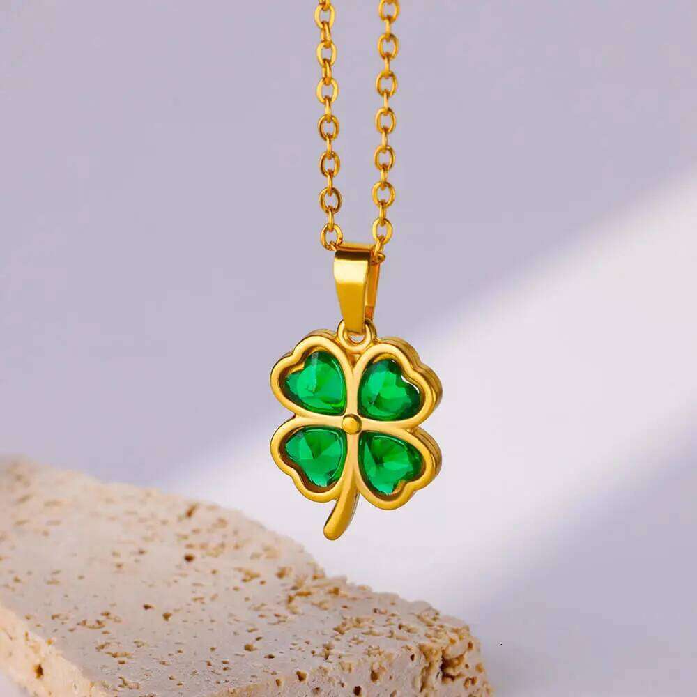 Cr Stainless Steel Necklaces For Women Green Zircon Gold Color Quality Jewelry Pendant Necklace Gift Free Shipping H260312