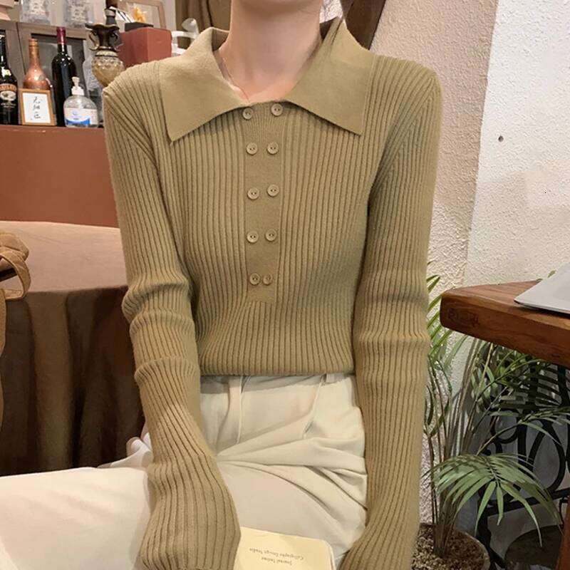 Turn-Down Collar Ribbed Pullover Sweater Women Autumn Winter Slim Long Sleeve Soft Warm Sweaters Ladies Knitted Tops Z260314