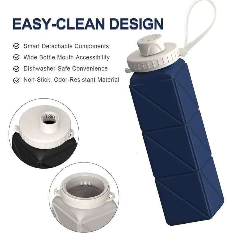BHTS-Water Bottle, 610 Ml, Collapsible, Leak-Proof, Reusable, Portable Travel Design For Outdoor Activities Z260314