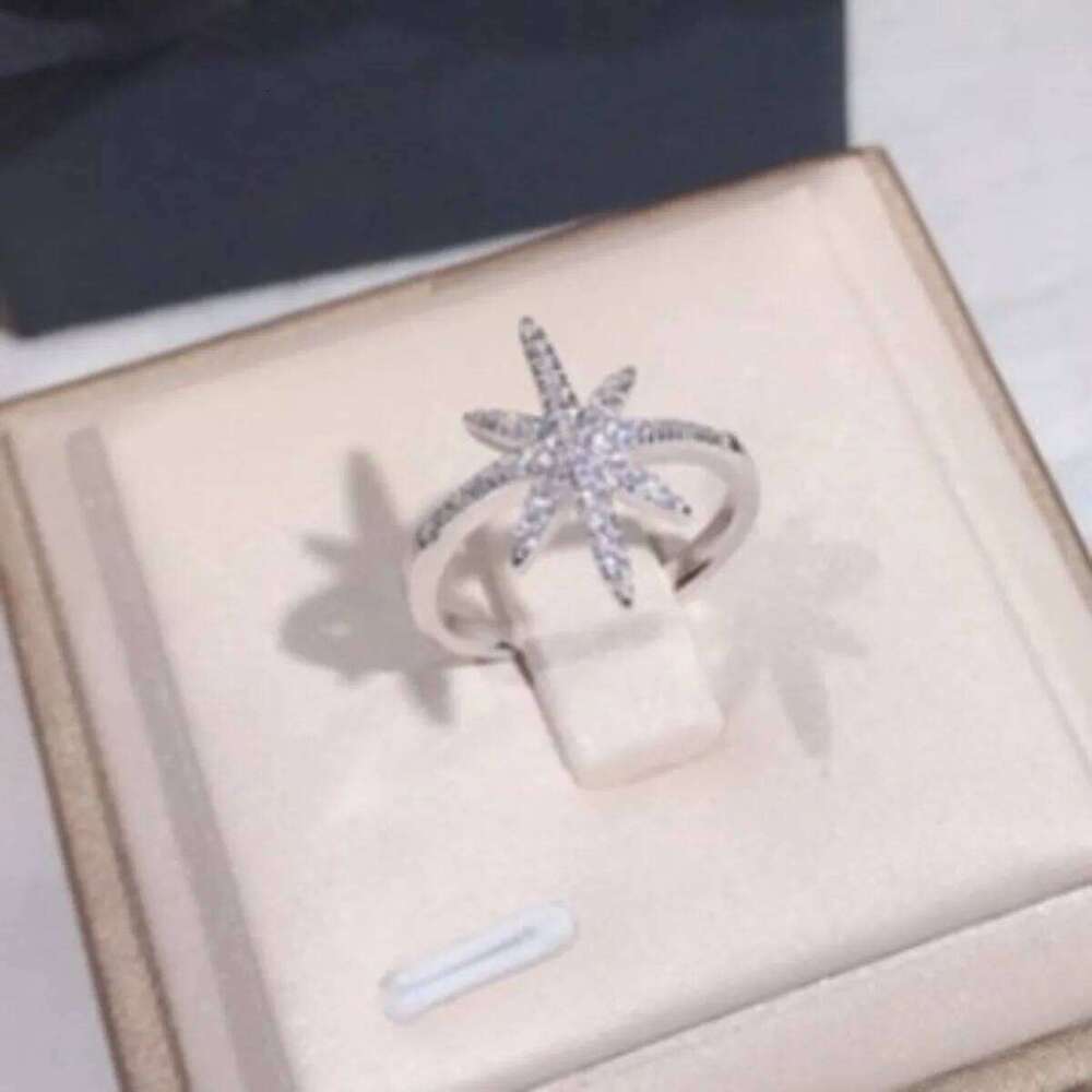 1Pc Women's Eight-Pointed Star Copper Inlaid Zircon Ring, Luxurious Fashion Simple Ins, Party Wear Jewelry H260312