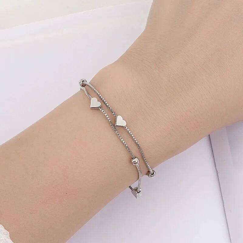 925 Sterling Silver Double Layer Heart Chain Bracelets For Women Vintage Korean Design Bead Bracelet Party Jewelry Accessories Z260313