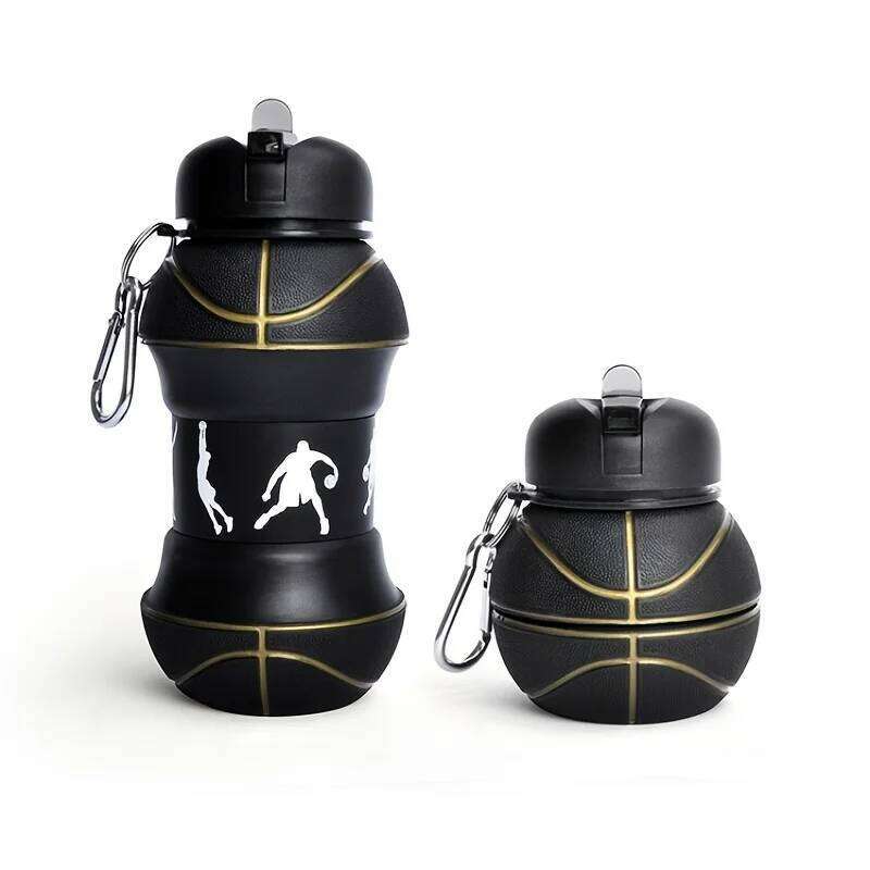 Creative Basketball Theme Silicone Water Bottle - Foldable and Stretchable, with Mountaineering Buckle, Insulated Z260313