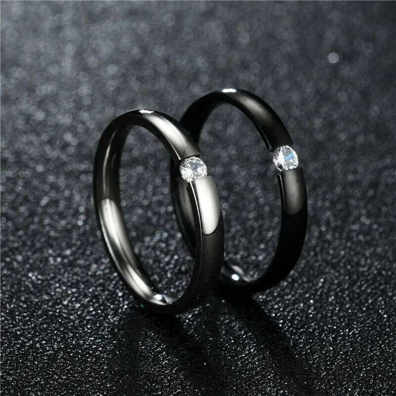 Fashion Open Couple For Women Men Micro Inlaid Zircon Simple Korean Stainless Steel Ring Size 6-12 H260312