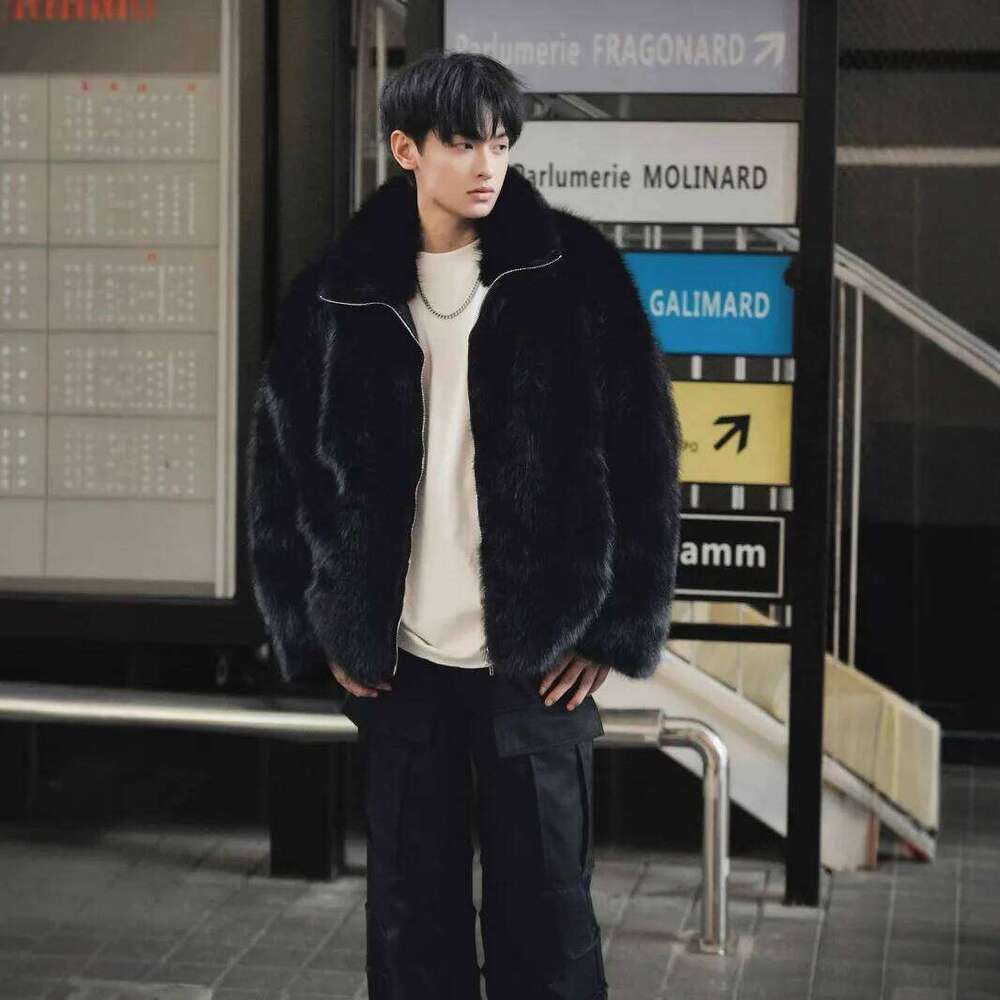 Men's Solid Color Turn-down Collar Long Sleeve Casual Trendy Loose Luxury Faux Fur Coats Winter New Fashion Male Clothes Tops Z260313