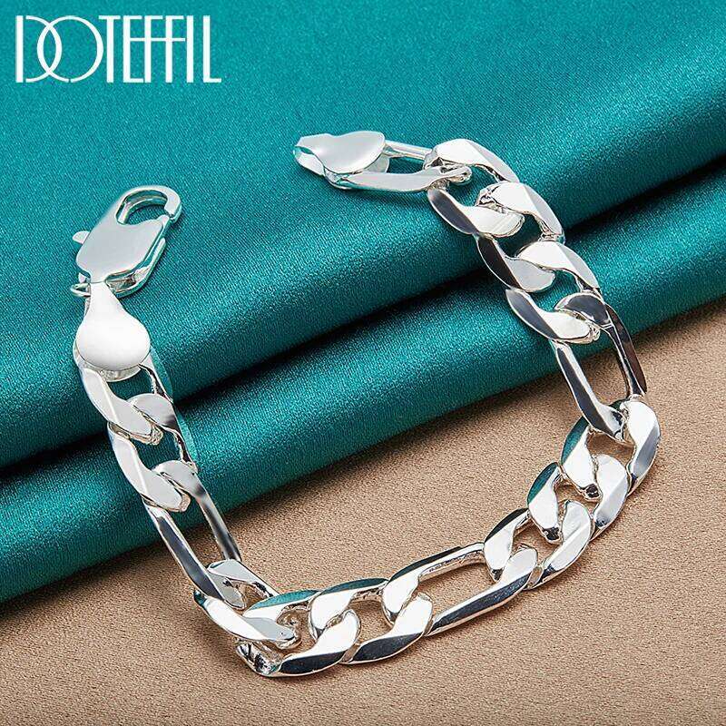 DOTEFFIL 925 Sterling Silver 12mm Side Chain Bracelet For Man Woman Charm Wedding Engagement Fashion Jewelry Z260313