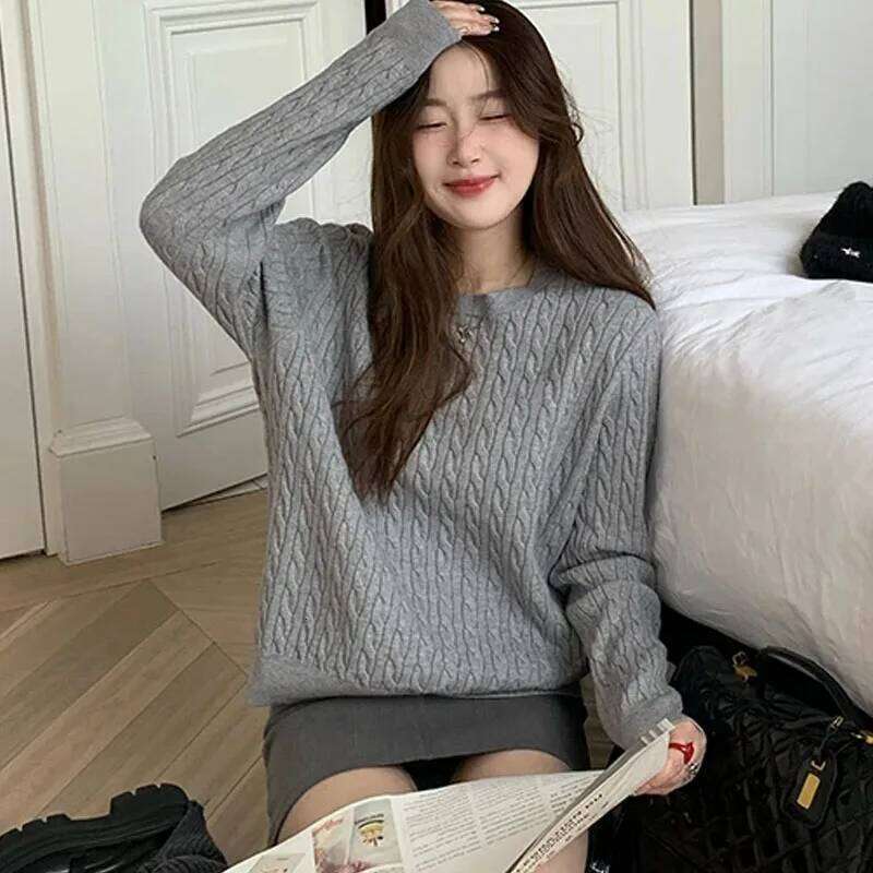 Sweaters Black Long Sleeve Knitted Pullovers Fashion O-Neck Knit Sweater Pullover Tops Women Clothing Q1076 Z260313