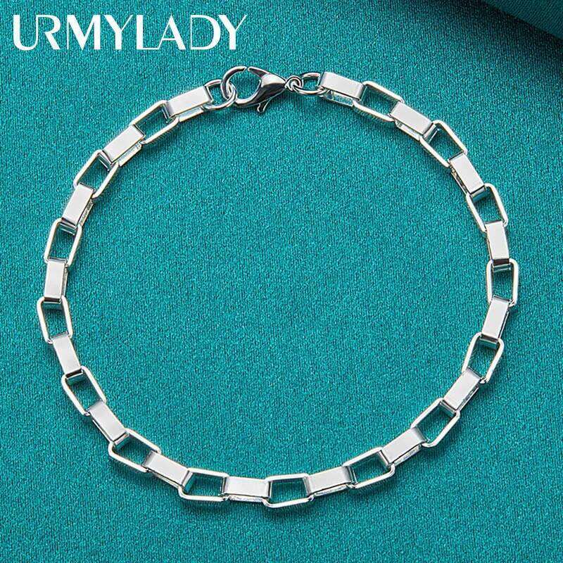 URMYLADY 925 Sterling Silver Big Long 5mm Box Chain Bracelet Wedding Engagement Party For Women Man Fashion Charm Jewelry Z260313