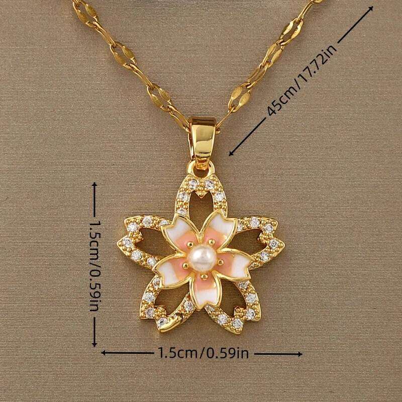 360 rotatable decompressed flower pearl five-pointed star pendant necklace for womens birthday and Thanksgiving gift H260312