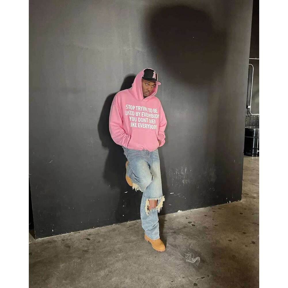 Men Clothing Sweatshirts for Man Hoodies Big Size Y2k Pink Letter Oversized High Street Casual Hooded Unisex Pullover Loose Z260314