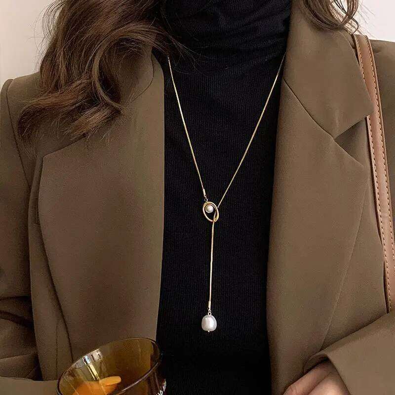 FNIO Y-shaped Collarbone Pendant Long Irregular Cross Knotted Chain Necklace Holiday Gift for Women Jewelry H260312