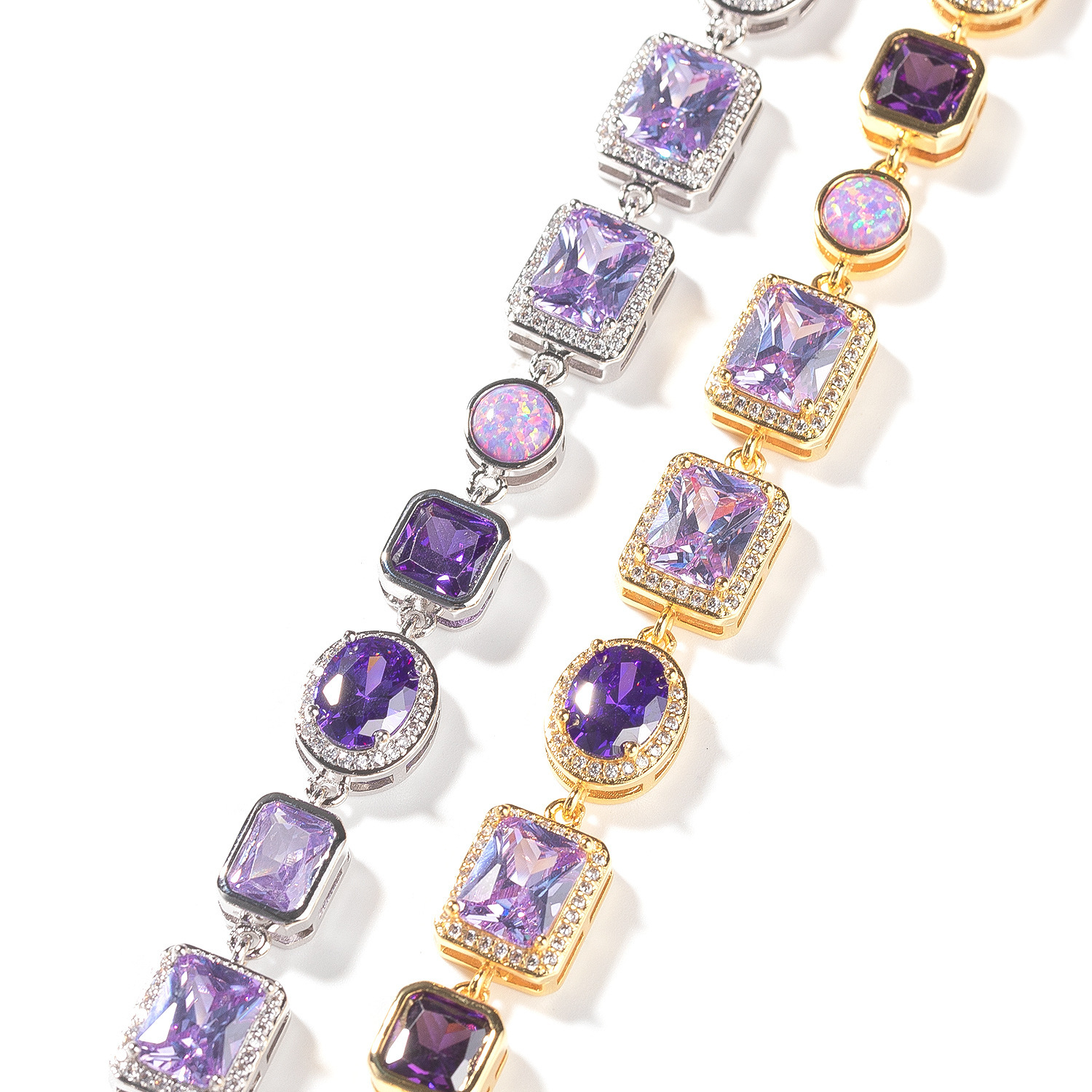 Fashion Light Fashionable Women's Accessories Luxury High-End 10Mm Geometric Purple Gemstone Necklace Unisex Hip-Hop Trendy Jewelry