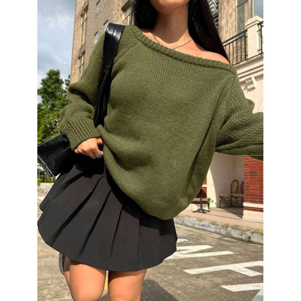 Solid Color Knitted Pullover Autumn and Winter Round Neck Casual Loose Versatile Top for Women Z260313