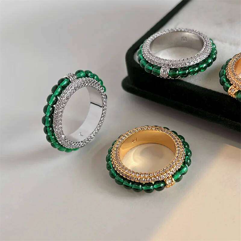 Vintage Natural Green Chalcedony Zircon for Women's Fashion Banquet All-match Index Finger Ring Exquisite Jewelry Gift H260312