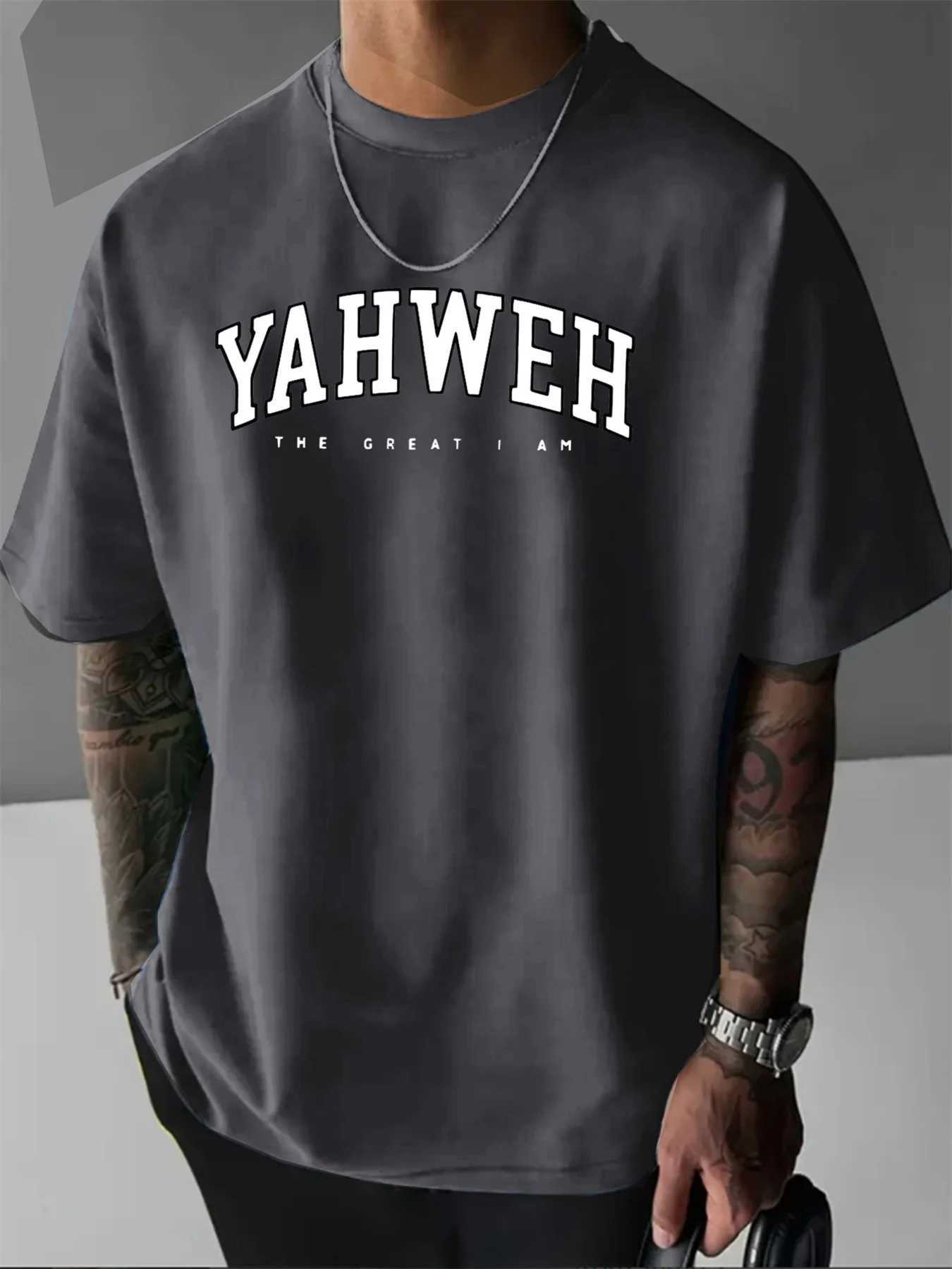 Mens summer 100 pure cotton YAHWEH Letter print fashionable casual sports loose round neck short sleeved T-shirt D260313