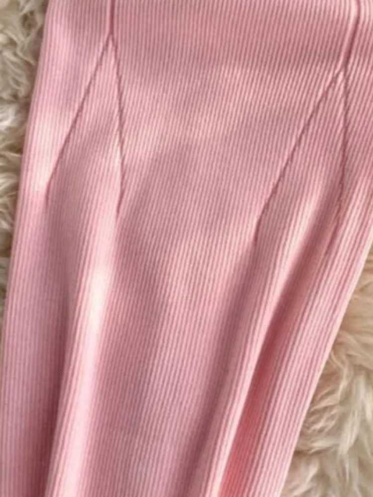 Pink Ruffle Solid Mini Dress Womens Short Sleeve V-Neck Contrast Sundress Elastic Ribbed Knit Bodycon Sexy Party Dress OutfitsT260314