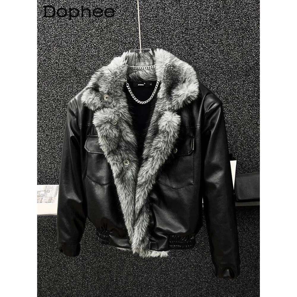 Men's 2025 Winter New Thickened Warm Motorcycle Eco-friendly Double-sided Wear PU Jackets Faux Fur Integrated Coats Z260313