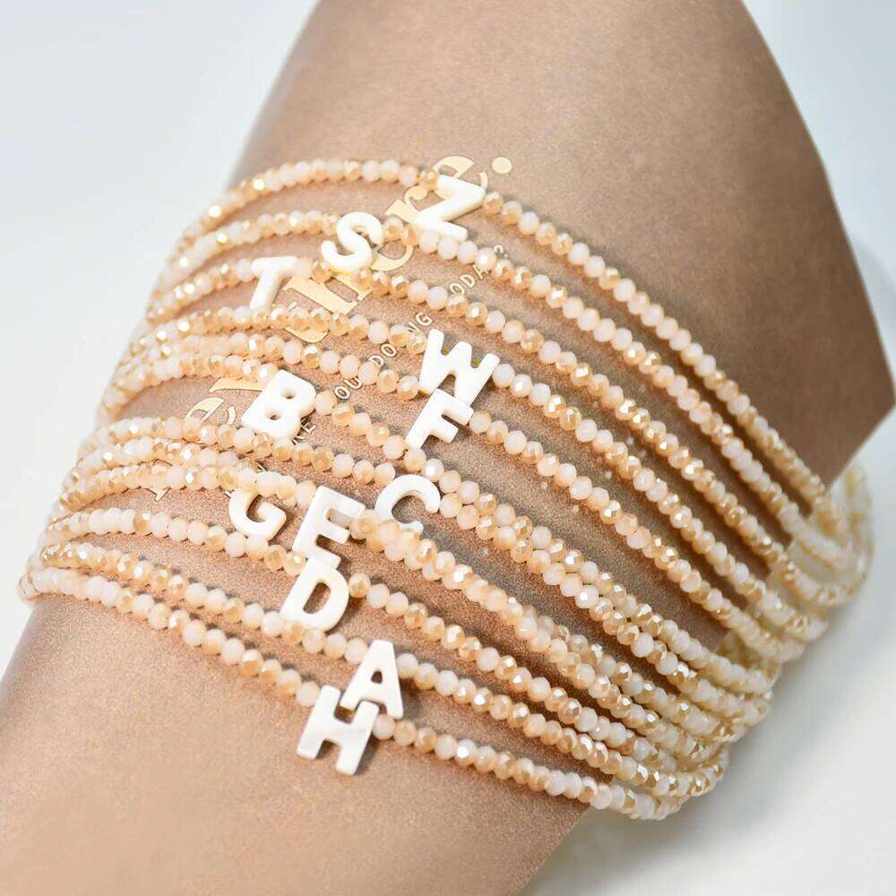 Stainless Steel Shell Initial Women Shining Crystal Mother of Pearl Letter Fashion Necklace Femmel Jewelry H260312