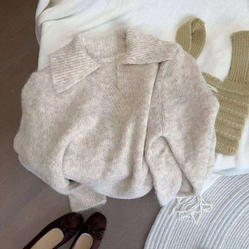 Wool French Gentle Pullover Long Hair Knitted New Style Sweater Women's Autumn Winter Loose and Lazy Top Z260314
