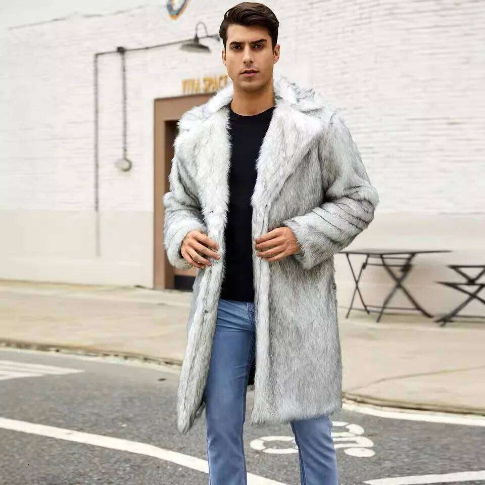 Men's Loose Plus Size Casual Trendy Turn-down Collar Long Sleeve Faux Fur Coats Autumn Winter American New Fashion Male Clothes Z260313