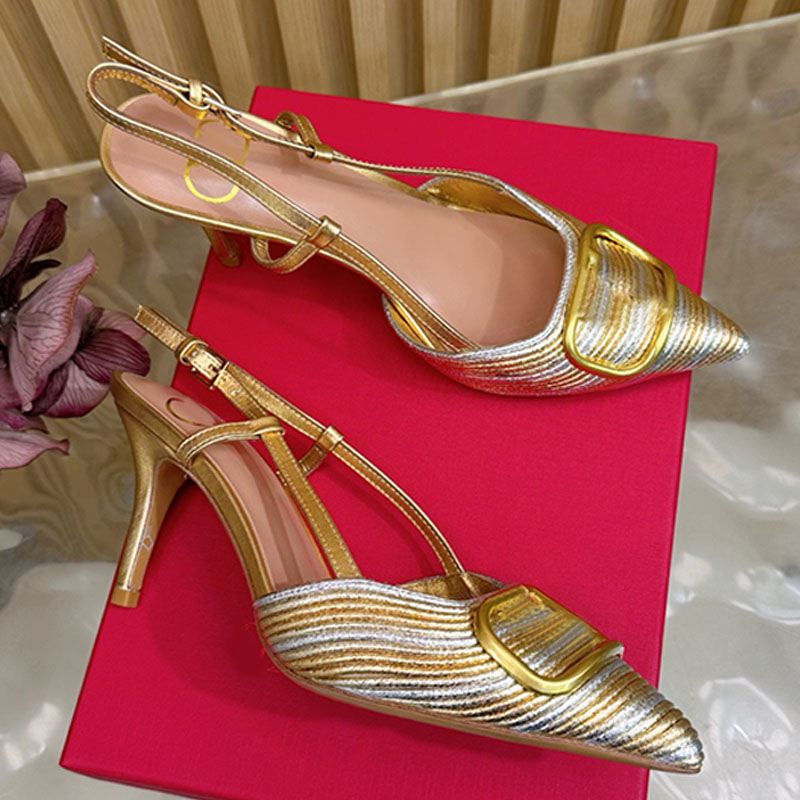 Cornely Embroidery Metallic Slingback Pumps womens laminated nappa leather slingback pumps light gold tone finish Sexy Slingback Stiletto Heels