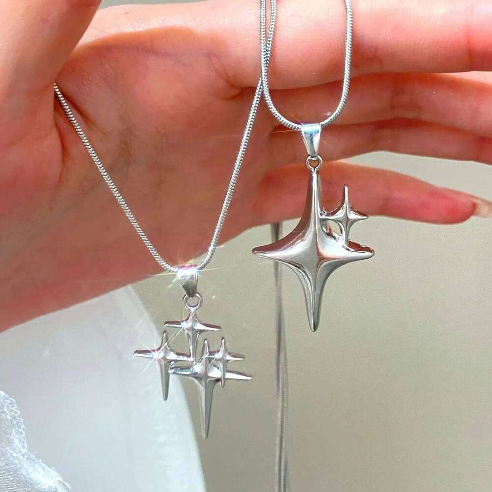 Y2K Simple Choker Pointed Star Adjustable Crucifix Pendant Silver Color Fashion Necklace Jewelry H260312