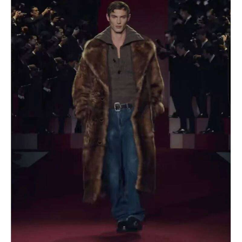 Men's fur coat, new style, mink fur, long coat with a suit collar, winter windproof and warm windbreaker, large size Z260313