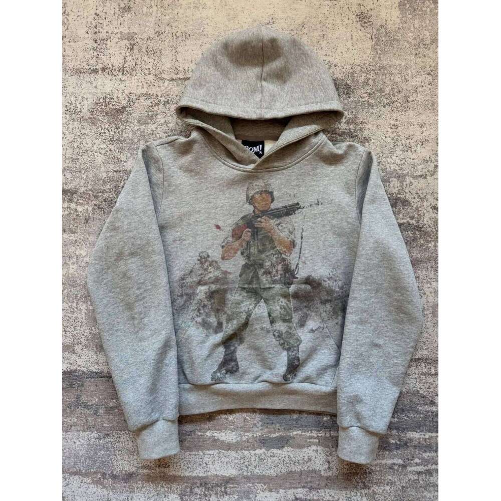 European American autumn winter sweatshirt pullover retro printing pictures men and women same gray loose hoodie Z260314