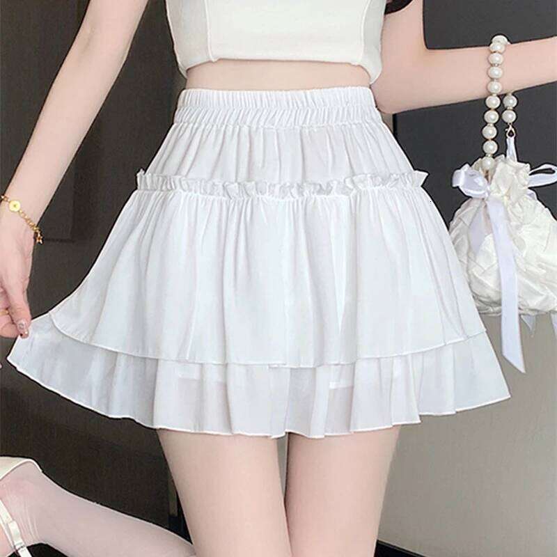 Summer Kawaii Elastic High Waist Black White Ruflles Skirt Women Fashion Slim Fit Chiffon Mini Skirts Giris Y2k All Match Faldas Z260314