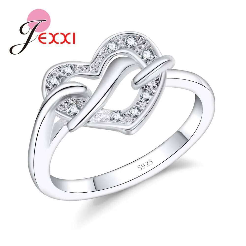 Nice Band For Girlfriend One Heart With Spiral 925 Sterling Silver Rings Setting White Crystals Women Party H260312