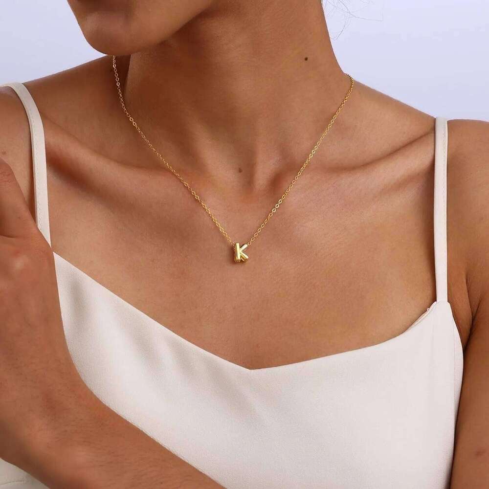 3D Bubble Initial A-Z Alphabet Mini Necklace for Women Girls Dainty Gold Plated Tiny Letter Stainless Steel Jewelry Bijoux Gift H260312