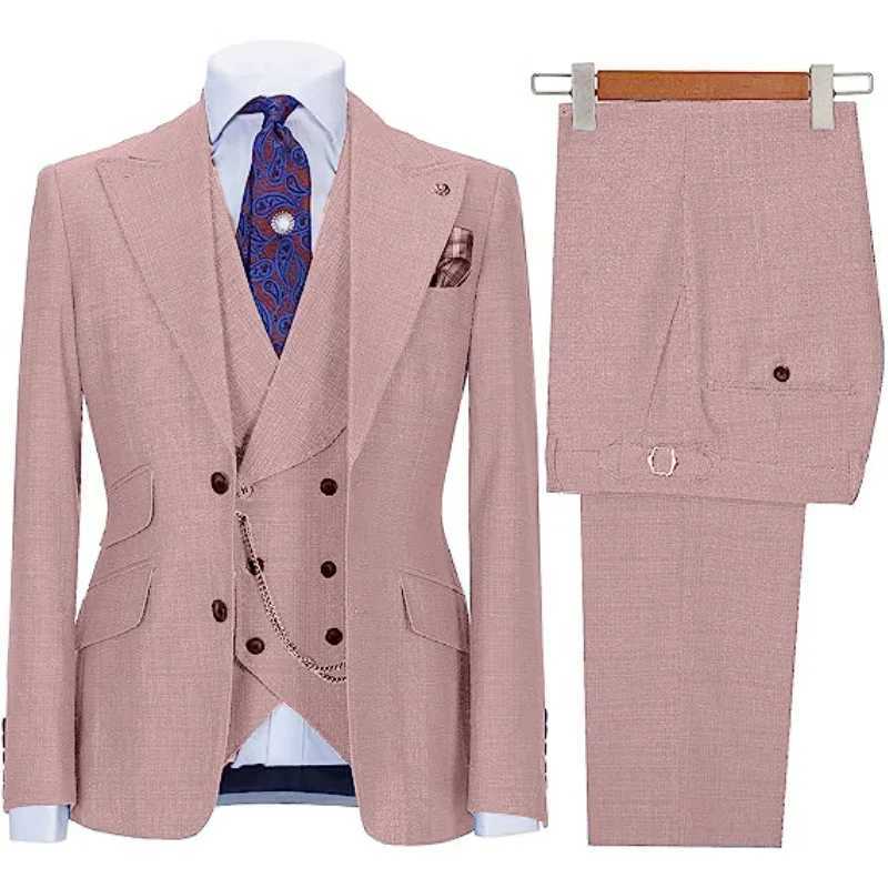 Mens Suit 3-piece stylish slim-fit Business Casual Wedding formal work jacket vest with trousers M260313