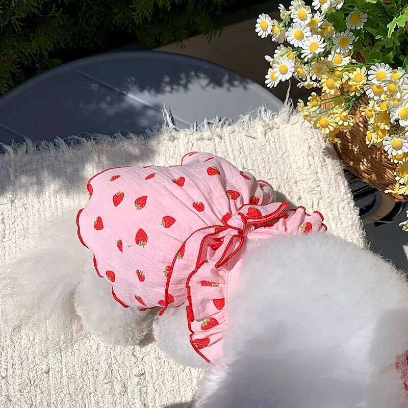 Strawberry Print Pet Dress Clothes Cute Bow Summer Puppy Costume Chihuahua French Bulldog Clothing Cat Dog Swimsuit Bamubi
