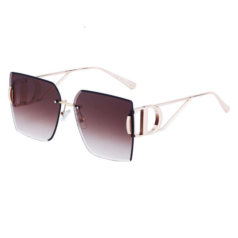 New European And American Fashion Diamond Cut Edge Rimless For Women Trendy Hollow Temple Large Frame Sunglasses Women's Glasses