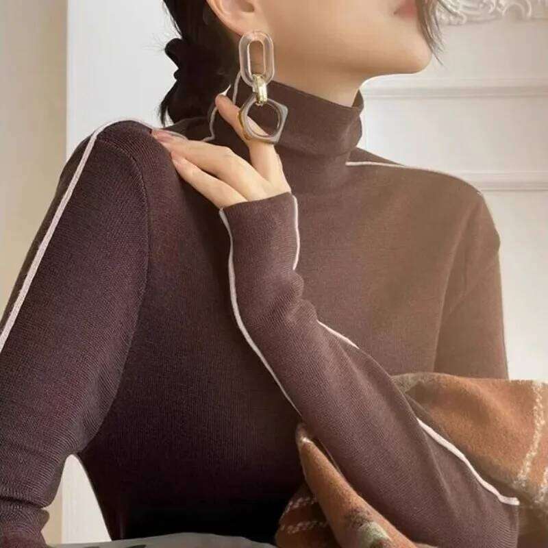 Fashion Turtleneck Pullovers Women 2023 New Autumn and Winter Slim Fit Long Sleeved Top Elegant Office Lady Sweaters Black White Z260313