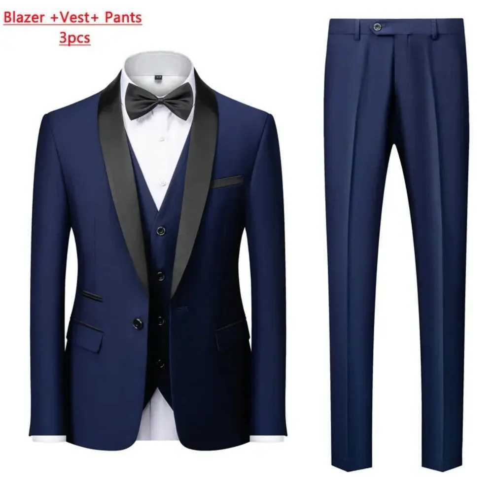 M-6XL Jacket Vest Pants Solid Color Mens Formal Business Office Suit Groom Wedding Dress Party Blazer Waistcoat Trousers Tuxedo M260313