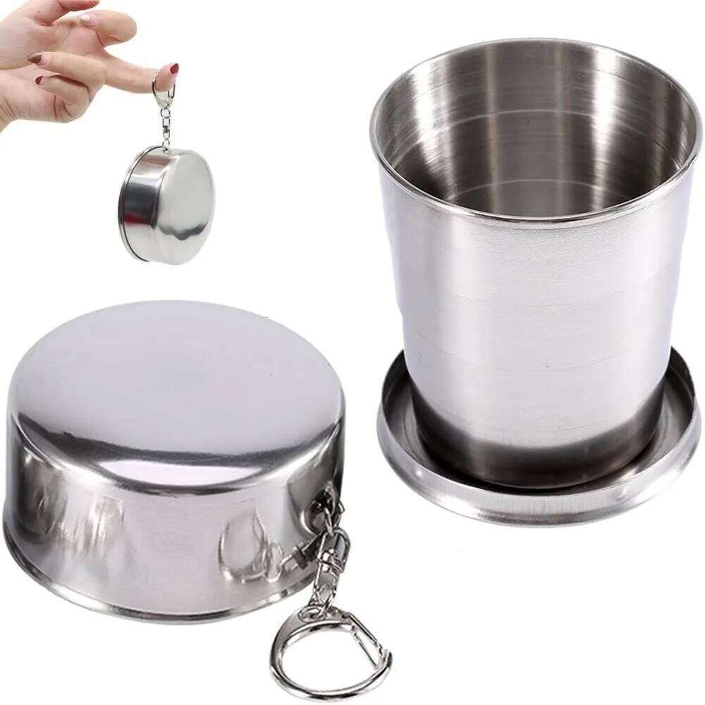 1 Piece Stainless Steel Folding Outdoor Portable Camping Drinking Cup Detachable Foldable with Keychain Drinkware Z260313