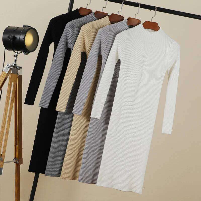 Sweater Dress Female 2025 Winter Knitted Basic Casual Women's Dresses Ladies Korean Fashion Clothes Clothing Robe Elegant Black Z260314