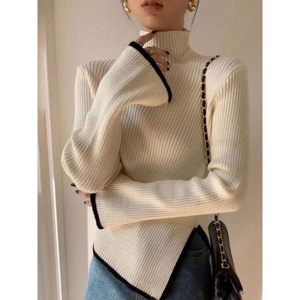 Pullover Women Sweater Temperament Long Top Autumn Winter Knitwears Turtleneck Sleeve Slim Clothes Casual Street Wear Z260313