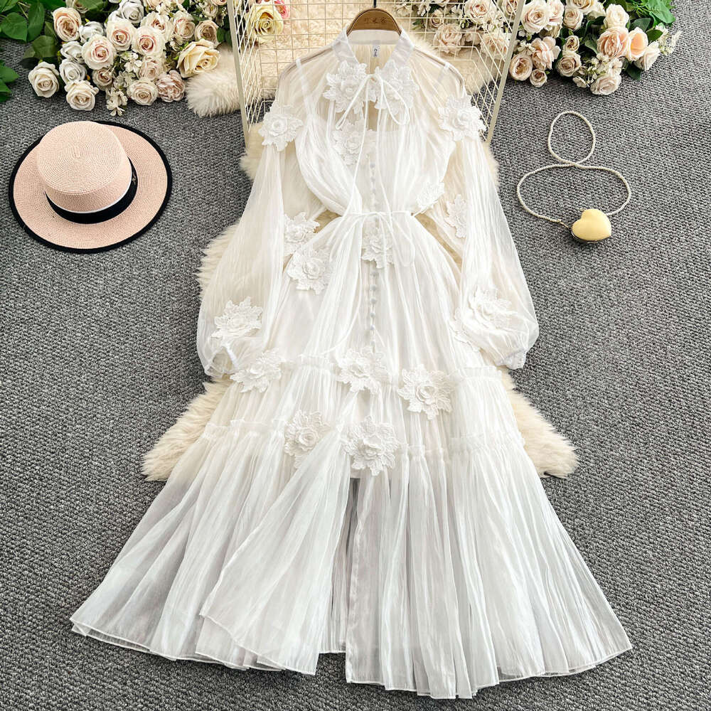 French elegant three-dimensional lantern sleeve dress 2026 new unique and exquisite a16 fairy like seaside vacation