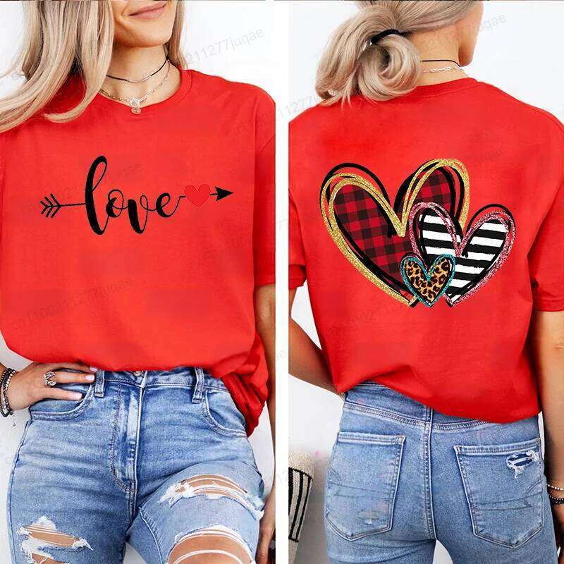 Leopard Print T Shirt for Women T-shirt Girl Casual Short Sleeve O Neck Top Valentine Heart Summer Female Clothing Tshirt Z260314
