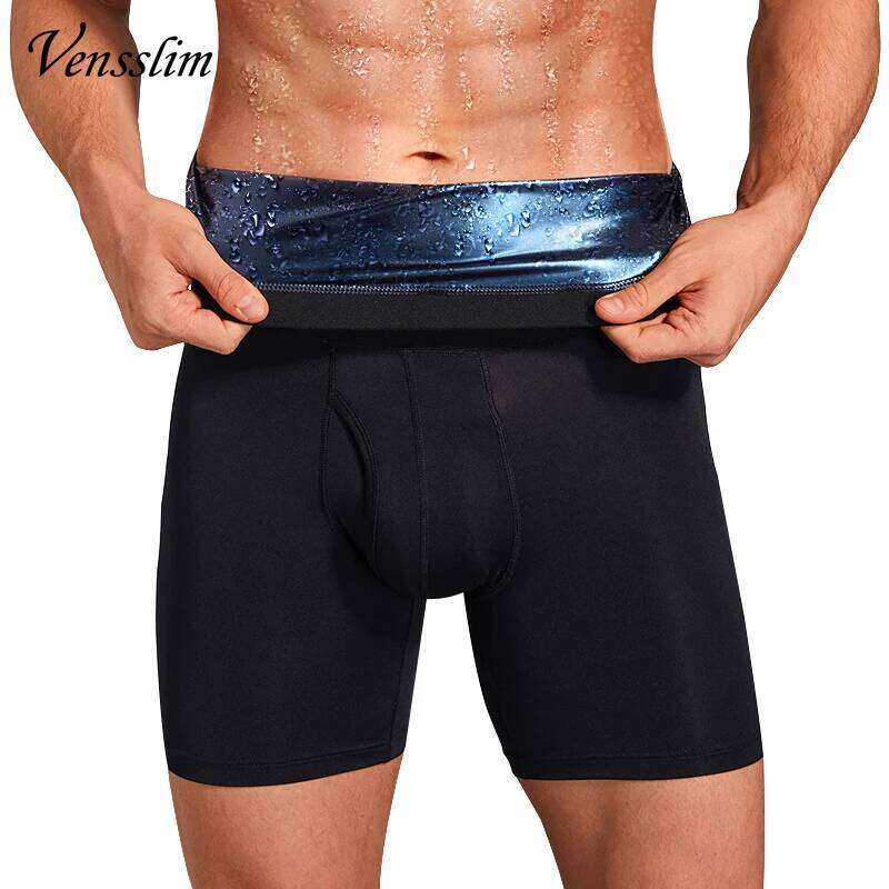 NEW Sweat Sauna Shorts Men's Fat Burning High Waist Fitness Running Sports Underwear Slimming Pants Body Shapewear 26Y0313