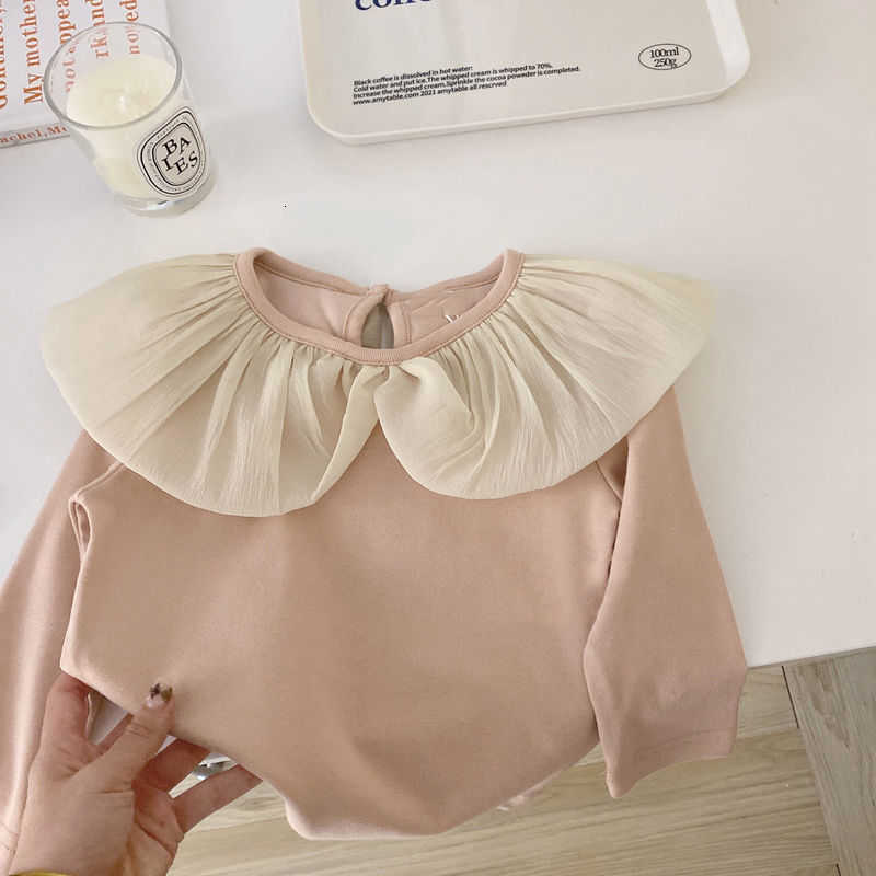 T-shirts Girls' Spring and Autumn Thin Long-Sleeve Sweet Princess Elastic Children's T-Shirt Top with Lace Collar Girls' Clothing