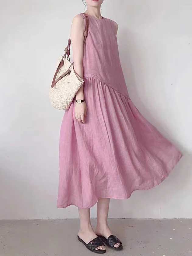 Cotton Linen Summer New Sle Womens Dr Loose Breathable Svel Pure Color Long Skirt A-Line Midi Dr Casual CommuteT260314