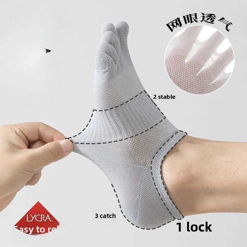 Pure Cotton Five Finger Short Socks Men Sweat Absorbent Antibacterial Breathable Mesh Boat Socks Running Sports Toe Sock D260313