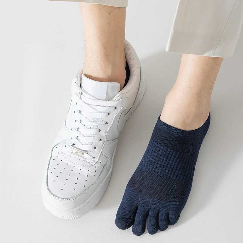 Pure Cotton Five Finger Short Socks Men Sweat Absorbent Antibacterial Breathable Mesh Boat Socks Running Sports Toe Sock D260313
