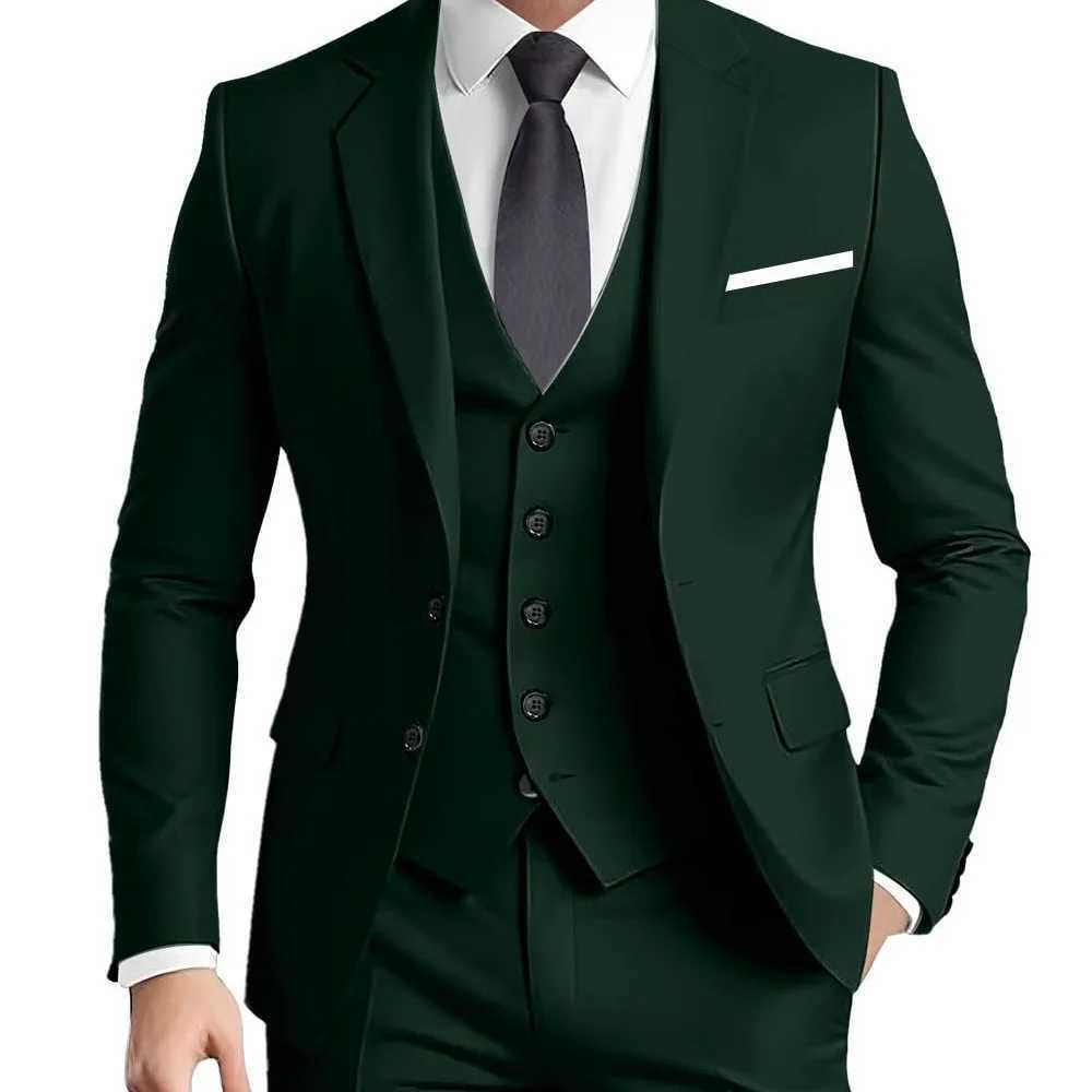 Mens Green Olive Terno Suit with Peak Lapel 3-Piece Formal Ensemble Jacket Pants Vest for Home Party Occasions M260313