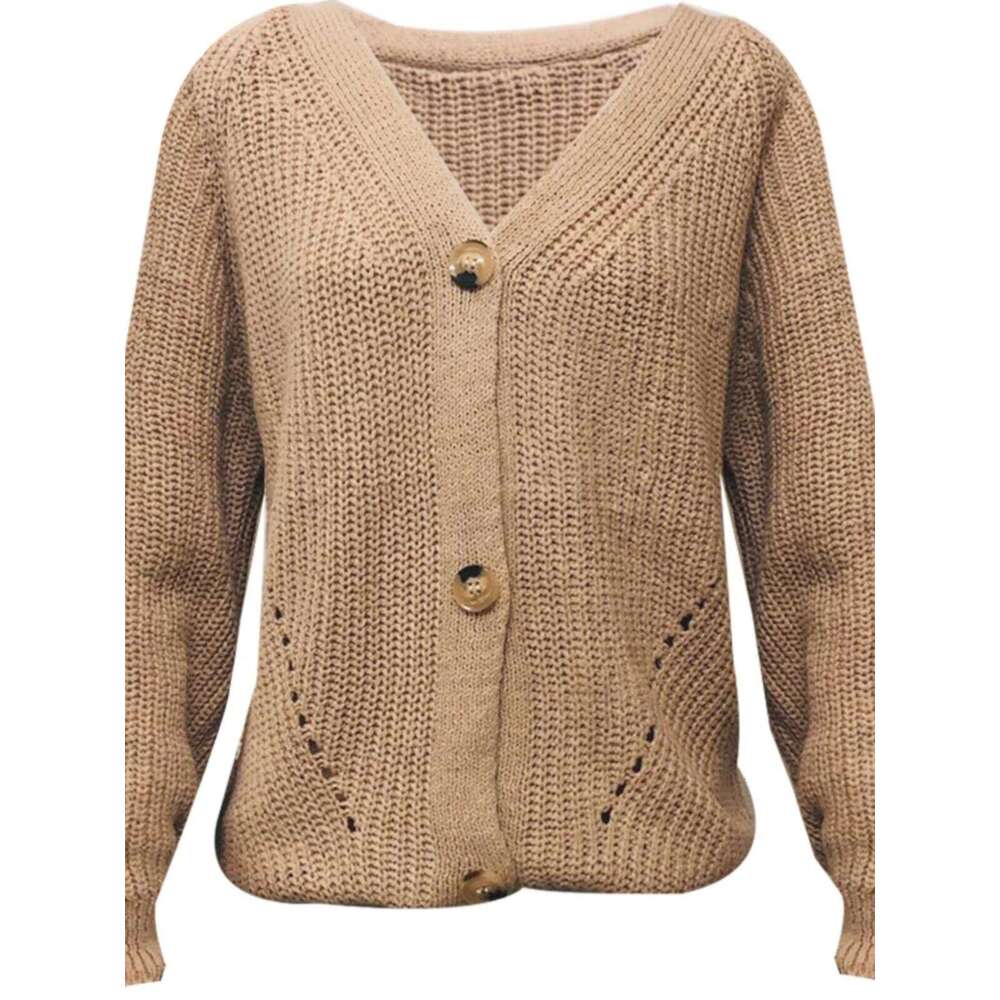 Grey Cardigan Sweater Women Cozy Soft Knit Button Up V-Neck Jumper Basic Knitwear Autumn Winter Outfit Z260313