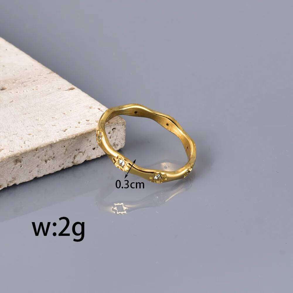 J137 European American Cross-border Fashion and Elegant Design Stainless Steel 18K Gold wavy octagonal ring H260312