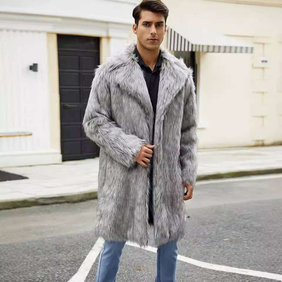 Men's Loose Plus Size Casual Trendy Turn-down Collar Long Sleeve Faux Fur Coats Autumn Winter American New Fashion Male Clothes Z260313